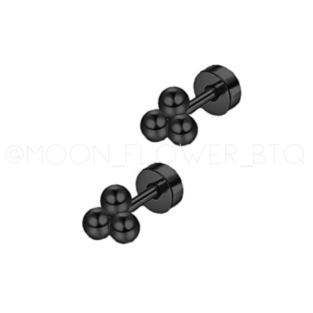 Black Stainless Steel Flat Back Stud Earrings | Trio Ball Cluster Minimalist